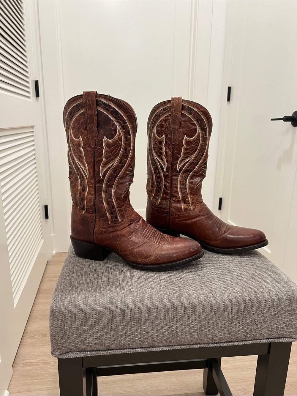 Dan Post Brown Leather Western Cowboy Boots with Embroidered Shaft